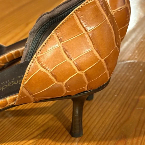 Bloomingdale's leather upper lining and sole Croc-Patterned kitten Heels Italy - Picture 6 of 15